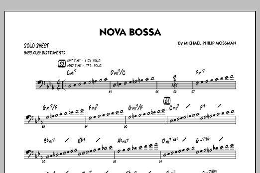 Learn to play Michael Philip Mossman Nova Bossa - Bass Clef Solo Sheet sheet music for Jazz Ensemble in minutes. Michael Philip Mossman Nova Bossa - Bass Clef Solo Sheet sheet music notes and chords