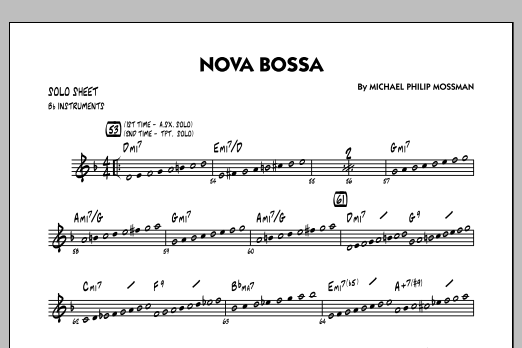 Learn to play Michael Philip Mossman Nova Bossa - Bb Solo Sheet sheet music for Jazz Ensemble in minutes. Michael Philip Mossman Nova Bossa - Bb Solo Sheet sheet music notes and chords