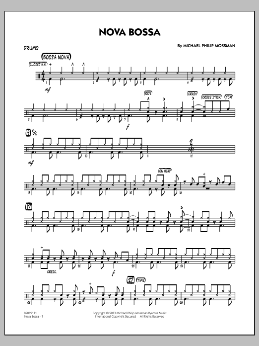 Learn to play Michael Philip Mossman Nova Bossa - Drums sheet music for Jazz Ensemble in minutes. Michael Philip Mossman Nova Bossa - Drums sheet music notes and chords