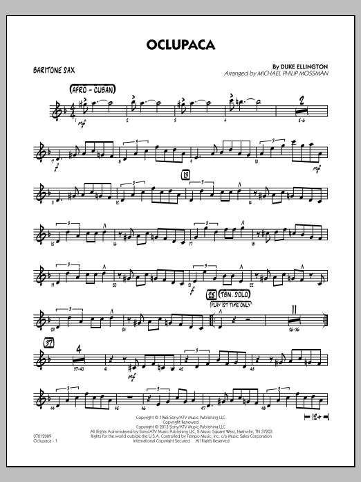 Learn to play Michael Philip Mossman Oclupaca - Baritone Sax sheet music for Jazz Ensemble in minutes. Michael Philip Mossman Oclupaca - Baritone Sax sheet music notes and chords