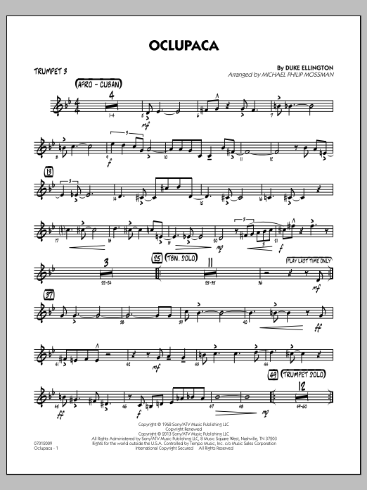 Learn to play Michael Philip Mossman Oclupaca - Trumpet 3 sheet music for Jazz Ensemble in minutes. Michael Philip Mossman Oclupaca - Trumpet 3 sheet music notes and chords