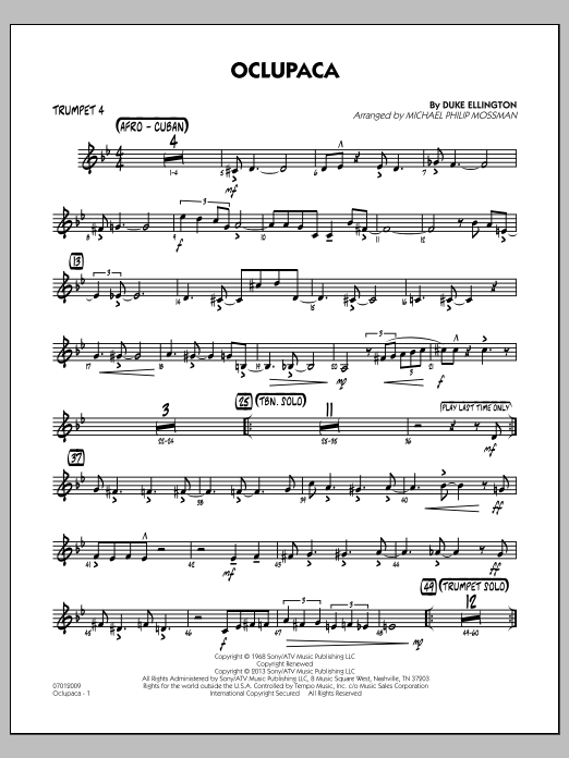 Learn to play Michael Philip Mossman Oclupaca - Trumpet 4 sheet music for Jazz Ensemble in minutes. Michael Philip Mossman Oclupaca - Trumpet 4 sheet music notes and chords