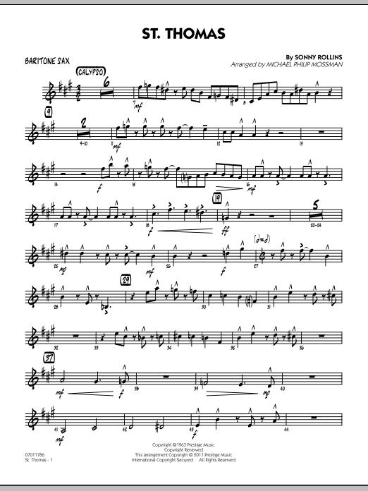 Michael Philip Mossman St. Thomas - Baritone Sax sheet music preview music notes and score for Jazz Ensemble including 3 page(s)