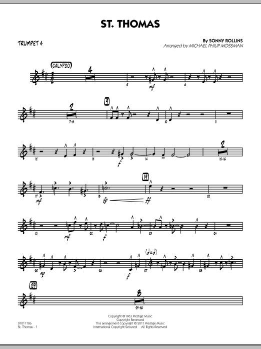 Michael Philip Mossman St. Thomas - Trumpet 4 sheet music preview music notes and score for Jazz Ensemble including 3 page(s)
