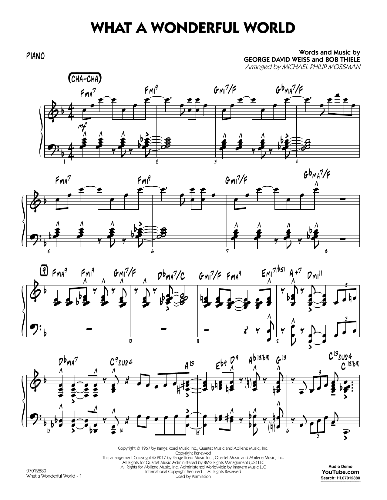 Learn to play Michael Philip Mossman What A Wonderful World Dl - Piano sheet music for Jazz Ensemble in minutes. Michael Philip Mossman What A Wonderful World Dl - Piano sheet music preview music notes and score for Jazz Ensemble including 4 page(s)