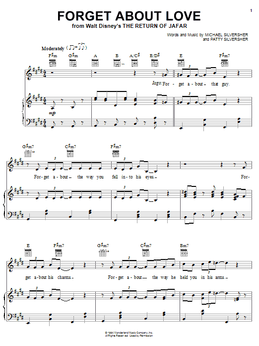 Learn to play Michael Silversher Forget About Love (from Disney's The Return of Jafar) sheet music for Piano (Big Notes) in minutes. Michael Silversher Forget About Love (from Disney's The Return of Jafar) sheet music notes and chords
