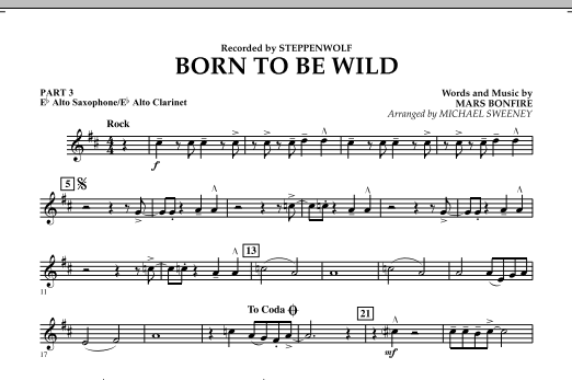 Learn to play Michael Sweeney Born to Be Wild - Pt.3 - Eb Alto Sax/Alto Clar. sheet music for Concert Band in minutes. Michael Sweeney Born to Be Wild - Pt.3 - Eb Alto Sax/Alto Clar. sheet music notes and chords
