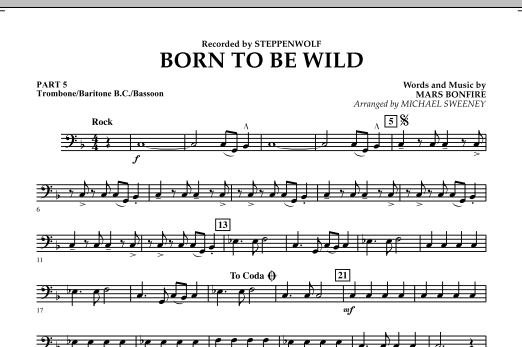 Learn to play Michael Sweeney Born to Be Wild - Pt.5 - Trombone/Bar. B.C./Bsn. sheet music for Concert Band in minutes. Michael Sweeney Born to Be Wild - Pt.5 - Trombone/Bar. B.C./Bsn. sheet music notes and chords