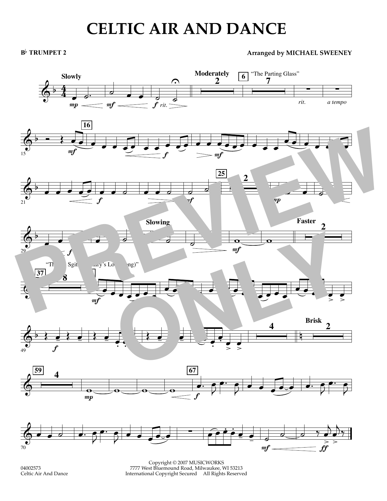 Learn to play Michael Sweeney Celtic Air and Dance - Bb Trumpet 2 sheet music for Concert Band in minutes. Michael Sweeney Celtic Air and Dance - Bb Trumpet 2 sheet music preview music notes and score for Concert Band including 1 page(s)