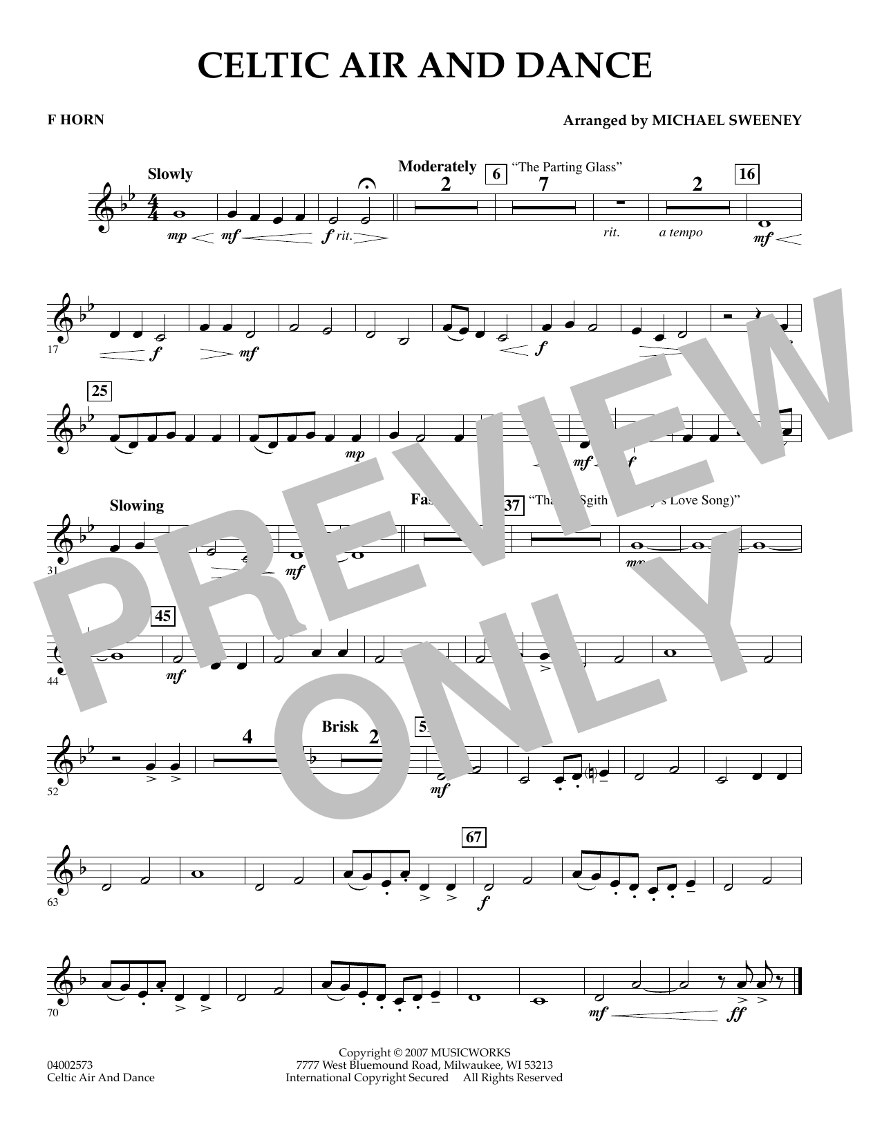 Learn to play Michael Sweeney Celtic Air and Dance - F Horn sheet music for Concert Band in minutes. Michael Sweeney Celtic Air and Dance - F Horn sheet music preview music notes and score for Concert Band including 1 page(s)