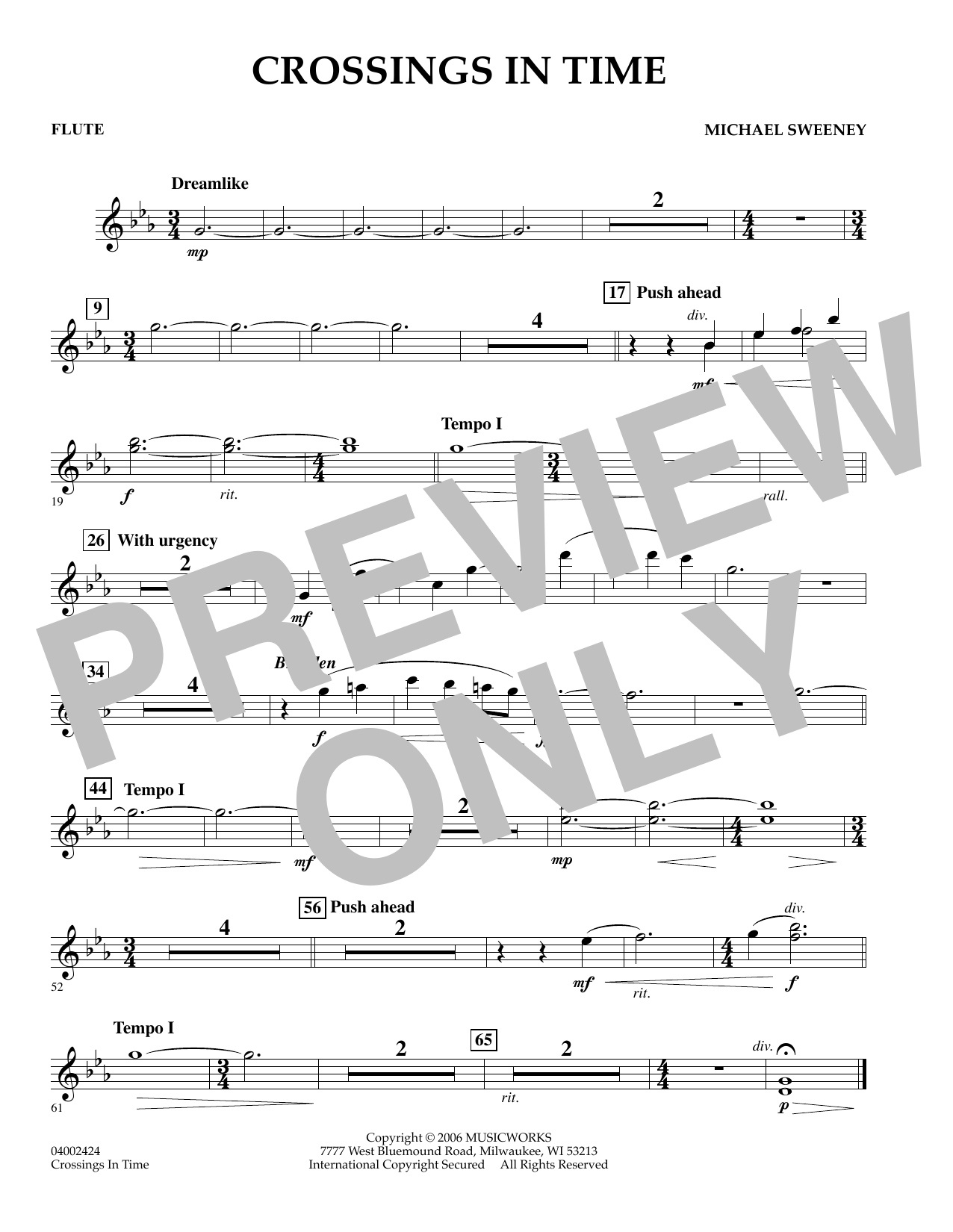 Learn to play Michael Sweeney Crossings In Time - Flute sheet music for Concert Band in minutes. Michael Sweeney Crossings In Time - Flute sheet music preview music notes and score for Concert Band including 1 page(s)