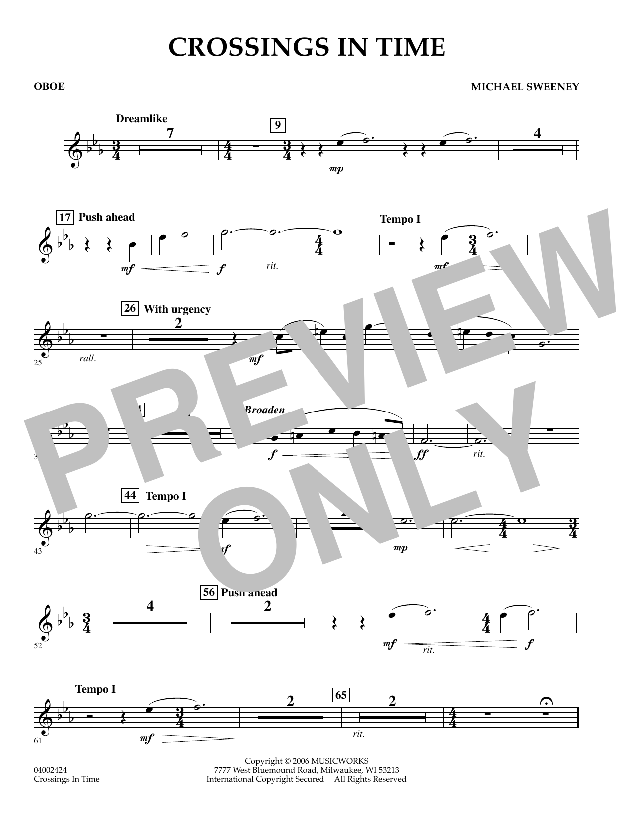 Learn to play Michael Sweeney Crossings In Time - Oboe sheet music for Concert Band in minutes. Michael Sweeney Crossings In Time - Oboe sheet music preview music notes and score for Concert Band including 1 page(s)