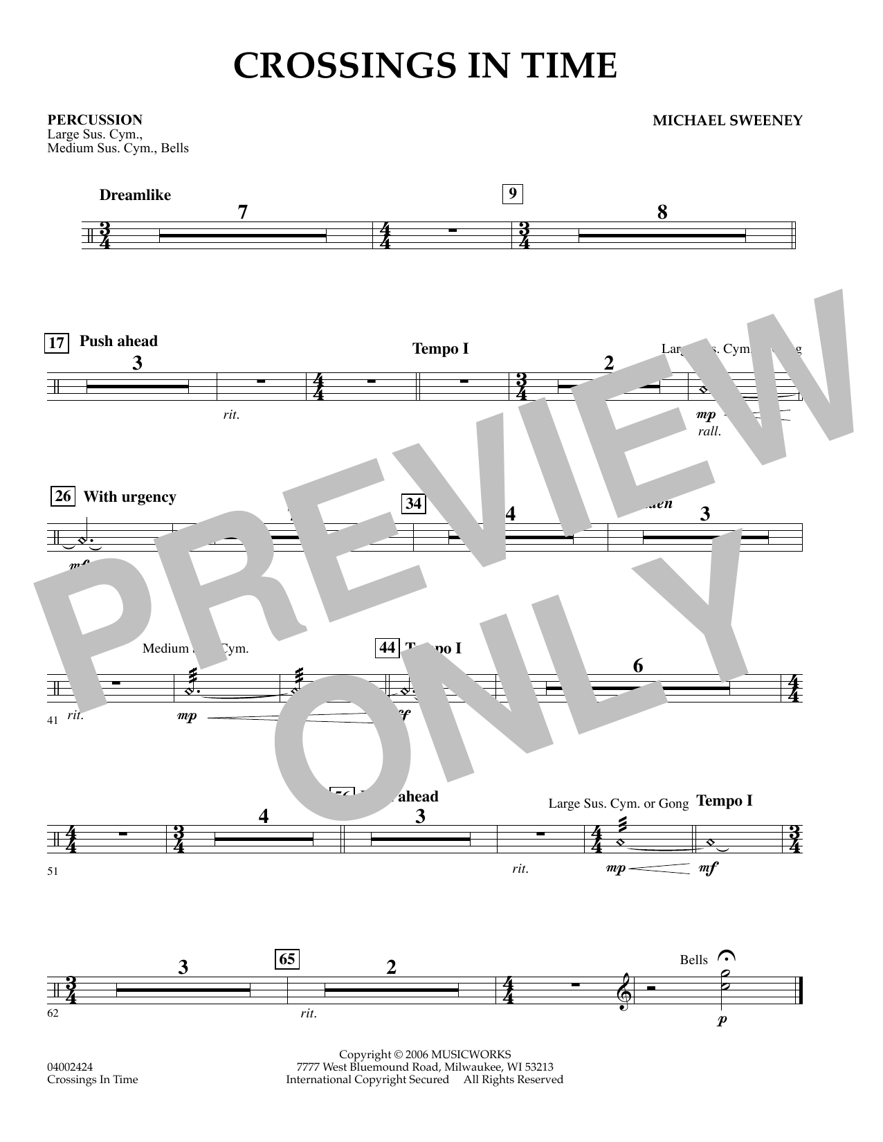 Learn to play Michael Sweeney Crossings In Time - Percussion sheet music for Concert Band in minutes. Michael Sweeney Crossings In Time - Percussion sheet music preview music notes and score for Concert Band including 1 page(s)