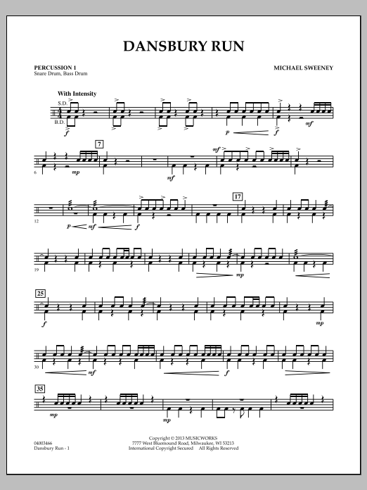 Learn to play Michael Sweeney Dansbury Run - Percussion 1 sheet music for Concert Band in minutes. Michael Sweeney Dansbury Run - Percussion 1 sheet music notes and chords