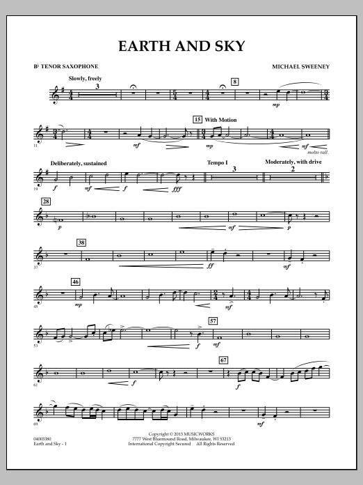 Learn to play Michael Sweeney Earth and Sky - Bb Tenor Saxophone sheet music for Concert Band in minutes. Michael Sweeney Earth and Sky - Bb Tenor Saxophone sheet music notes and chords