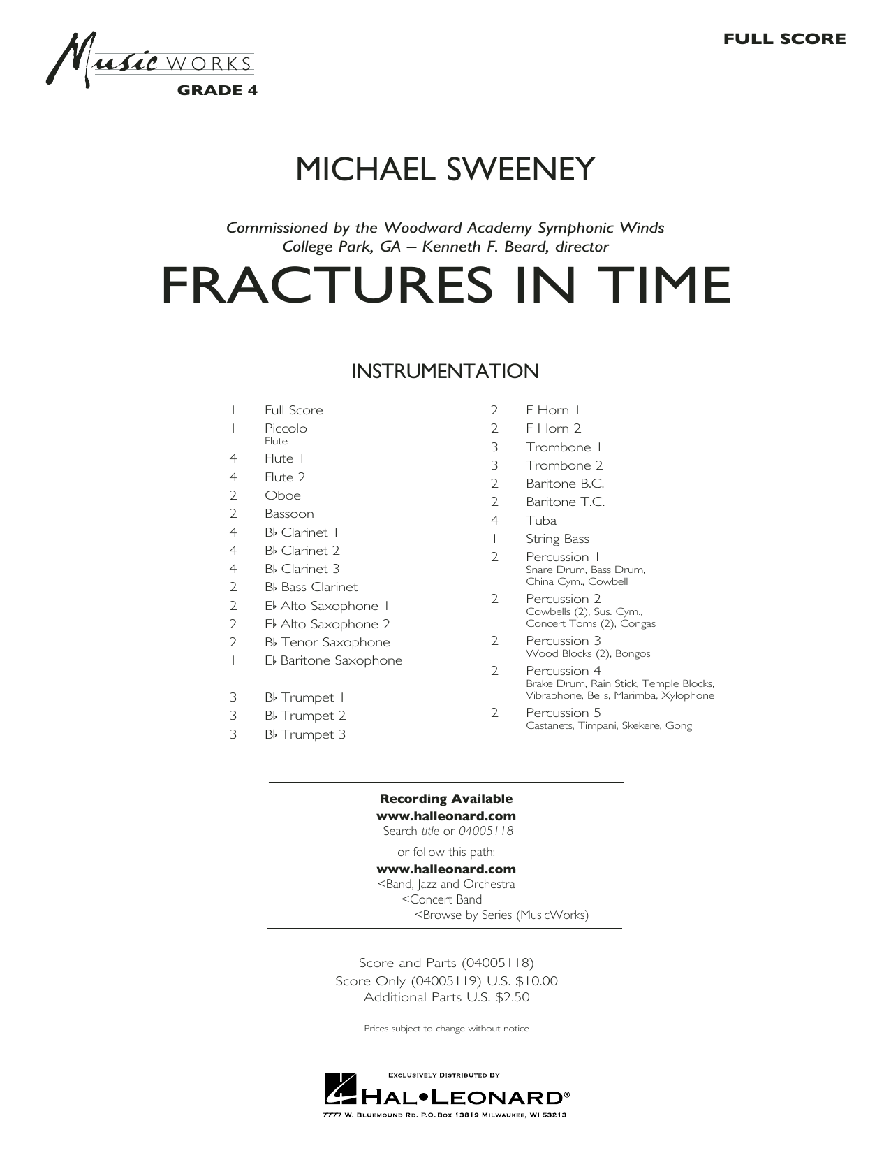 Learn to play Michael Sweeney Fractures in Time - Conductor Score (Full Score) sheet music for Concert Band in minutes. Michael Sweeney Fractures in Time - Conductor Score (Full Score) sheet music preview music notes and score for Concert Band including 28 page(s)