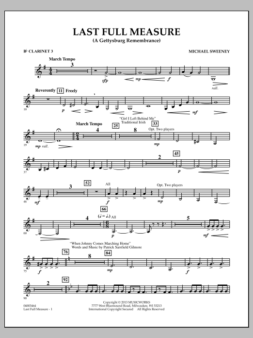 Learn to play Michael Sweeney Last Full Measure (A Gettysburg Remembrance) - Bb Clarinet 3 sheet music for Concert Band in minutes. Michael Sweeney Last Full Measure (A Gettysburg Remembrance) - Bb Clarinet 3 sheet music notes and chords