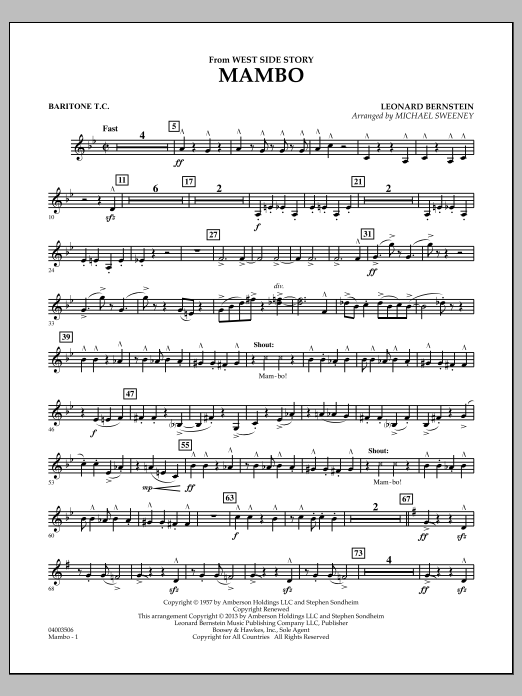 Learn to play Michael Sweeney Mambo (from West Side Story) - Baritone T.C. sheet music for Concert Band in minutes. Michael Sweeney Mambo (from West Side Story) - Baritone T.C. sheet music notes and chords
