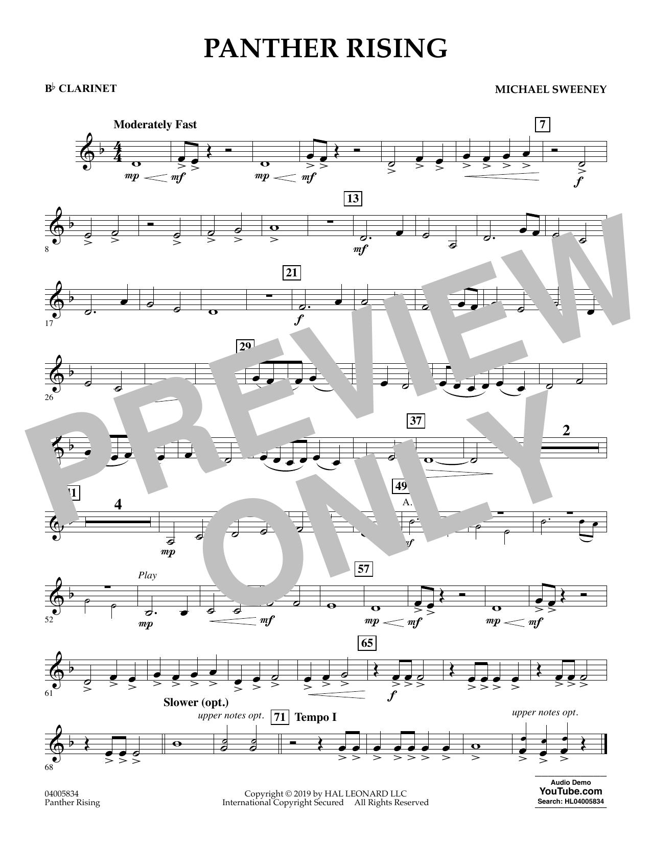 Learn to play Michael Sweeney Panther Rising - Bb Clarinet sheet music for Concert Band in minutes. Michael Sweeney Panther Rising - Bb Clarinet sheet music preview music notes and score for Concert Band including 1 page(s)