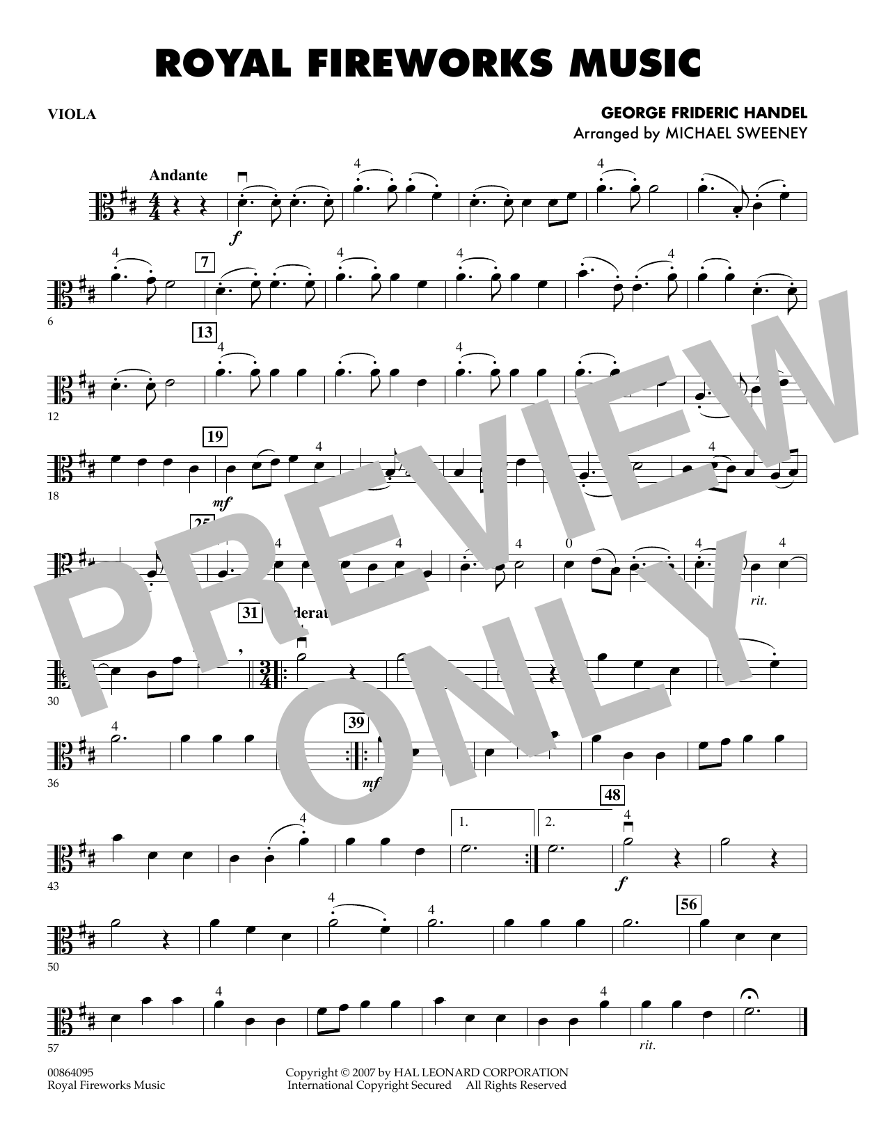 Learn to play Michael Sweeney Royal Fireworks Music - Viola sheet music for Orchestra in minutes. Michael Sweeney Royal Fireworks Music - Viola sheet music preview music notes and score for Orchestra including 1 page(s)