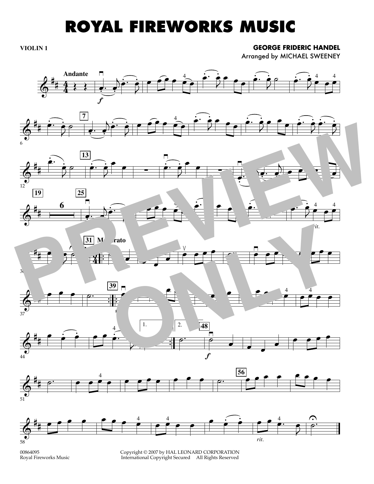 Learn to play Michael Sweeney Royal Fireworks Music - Violin 1 sheet music for Orchestra in minutes. Michael Sweeney Royal Fireworks Music - Violin 1 sheet music preview music notes and score for Orchestra including 1 page(s)