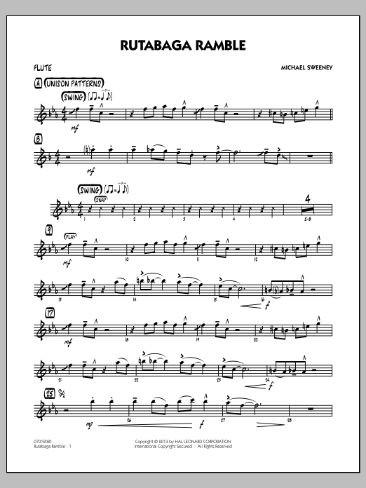 Learn to play Michael Sweeney Rutabaga Ramble - Flute sheet music for Jazz Ensemble in minutes. Michael Sweeney Rutabaga Ramble - Flute sheet music notes and chords
