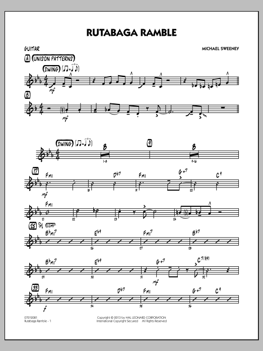 Learn to play Michael Sweeney Rutabaga Ramble - Guitar sheet music for Jazz Ensemble in minutes. Michael Sweeney Rutabaga Ramble - Guitar sheet music notes and chords