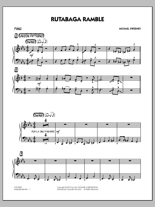 Learn to play Michael Sweeney Rutabaga Ramble - Piano sheet music for Jazz Ensemble in minutes. Michael Sweeney Rutabaga Ramble - Piano sheet music notes and chords