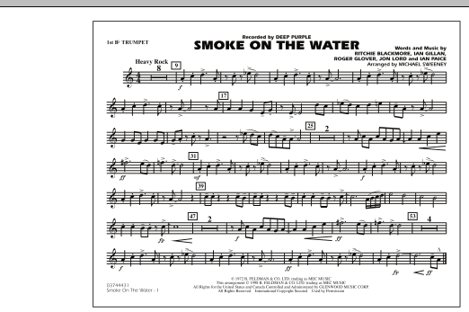 Learn to play Michael Sweeney Smoke On The Water - 1st Bb Trumpet sheet music for Marching Band in minutes. Michael Sweeney Smoke On The Water - 1st Bb Trumpet sheet music preview music notes and score for Marching Band including 1 page(s)
