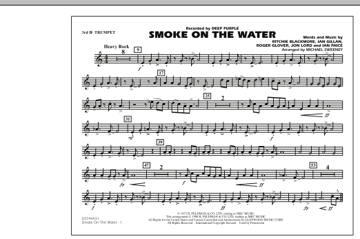 Learn to play Michael Sweeney Smoke On The Water - 3rd Bb Trumpet sheet music for Marching Band in minutes. Michael Sweeney Smoke On The Water - 3rd Bb Trumpet sheet music preview music notes and score for Marching Band including 1 page(s)