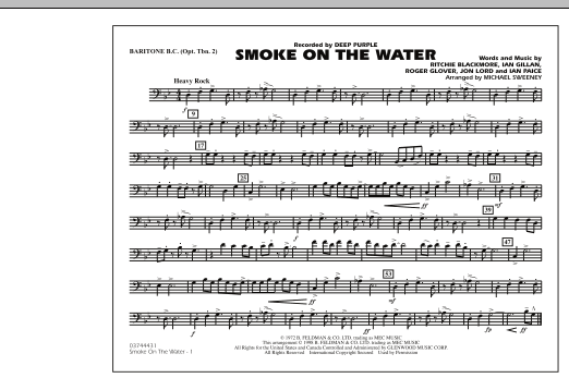 Learn to play Michael Sweeney Smoke On The Water - Baritone B.C. (Opt. Tbn. 2) sheet music for Marching Band in minutes. Michael Sweeney Smoke On The Water - Baritone B.C. (Opt. Tbn. 2) sheet music preview music notes and score for Marching Band including 1 page(s)