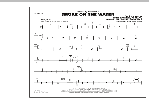 Learn to play Michael Sweeney Smoke On The Water - Cymbals sheet music for Marching Band in minutes. Michael Sweeney Smoke On The Water - Cymbals sheet music preview music notes and score for Marching Band including 1 page(s)