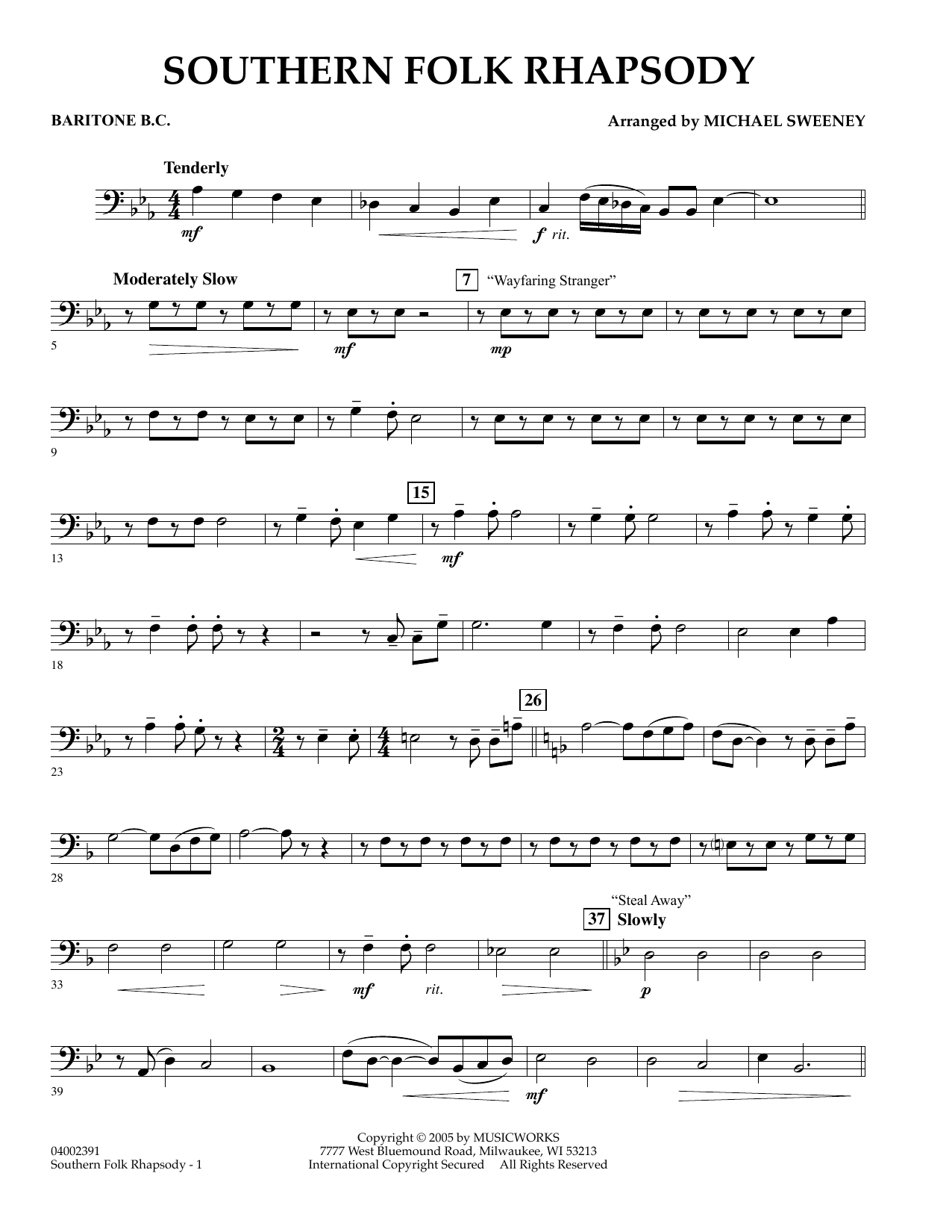 Learn to play Michael Sweeney Southern Folk Rhapsody - Baritone B.C. sheet music for Concert Band in minutes. Michael Sweeney Southern Folk Rhapsody - Baritone B.C. sheet music preview music notes and score for Concert Band including 2 page(s)