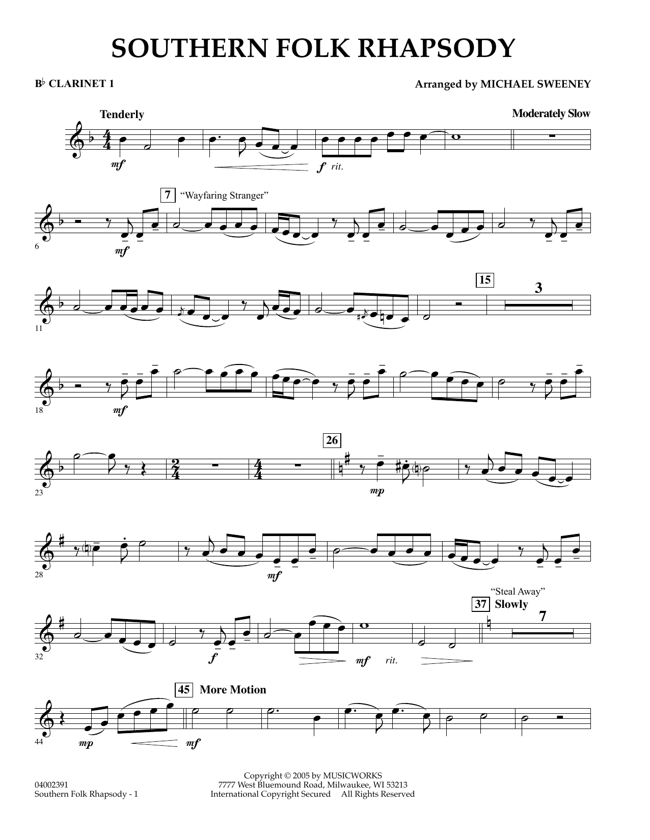 Learn to play Michael Sweeney Southern Folk Rhapsody - Bb Clarinet 1 sheet music for Concert Band in minutes. Michael Sweeney Southern Folk Rhapsody - Bb Clarinet 1 sheet music preview music notes and score for Concert Band including 2 page(s)