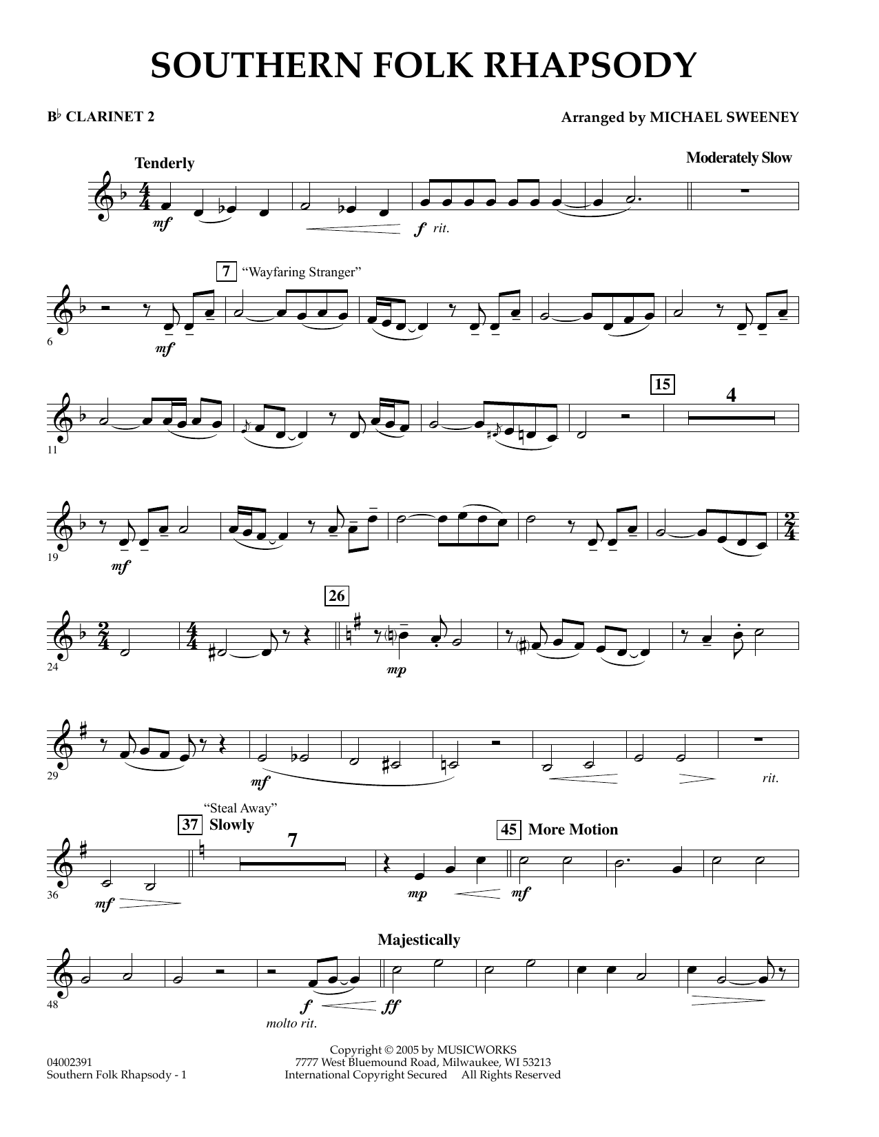 Learn to play Michael Sweeney Southern Folk Rhapsody - Bb Clarinet 2 sheet music for Concert Band in minutes. Michael Sweeney Southern Folk Rhapsody - Bb Clarinet 2 sheet music preview music notes and score for Concert Band including 2 page(s)