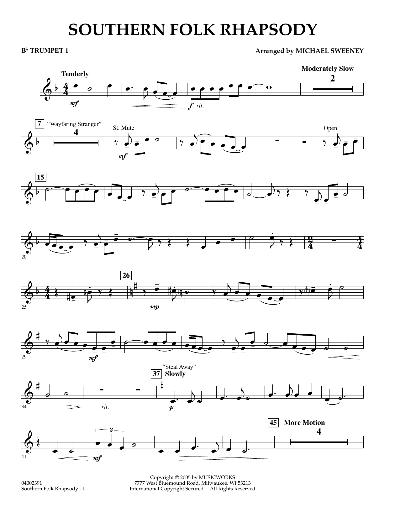 Learn to play Michael Sweeney Southern Folk Rhapsody - Bb Trumpet 1 sheet music for Concert Band in minutes. Michael Sweeney Southern Folk Rhapsody - Bb Trumpet 1 sheet music preview music notes and score for Concert Band including 2 page(s)