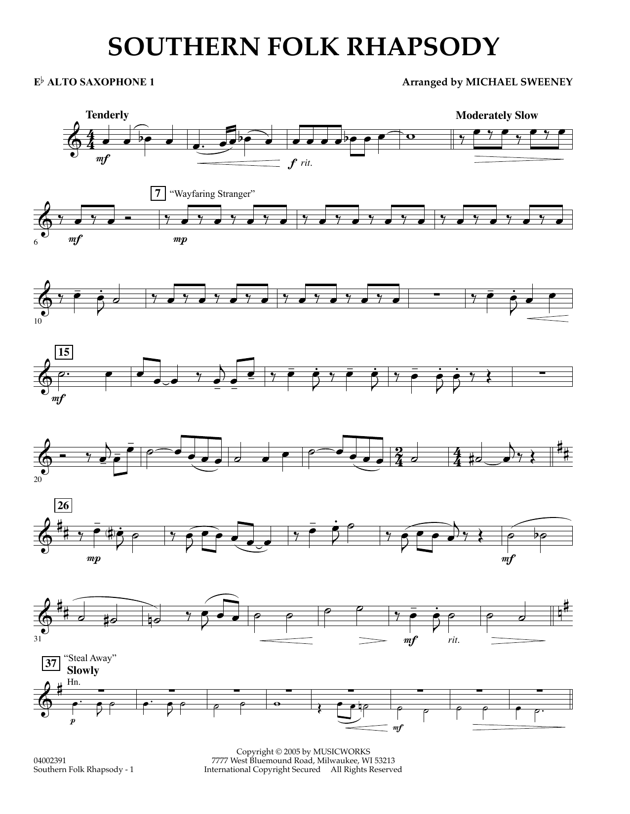Learn to play Michael Sweeney Southern Folk Rhapsody - Eb Alto Saxophone 1 sheet music for Concert Band in minutes. Michael Sweeney Southern Folk Rhapsody - Eb Alto Saxophone 1 sheet music preview music notes and score for Concert Band including 2 page(s)