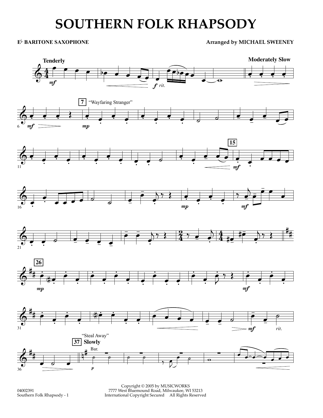 Learn to play Michael Sweeney Southern Folk Rhapsody - Eb Baritone Saxophone sheet music for Concert Band in minutes. Michael Sweeney Southern Folk Rhapsody - Eb Baritone Saxophone sheet music preview music notes and score for Concert Band including 2 page(s)