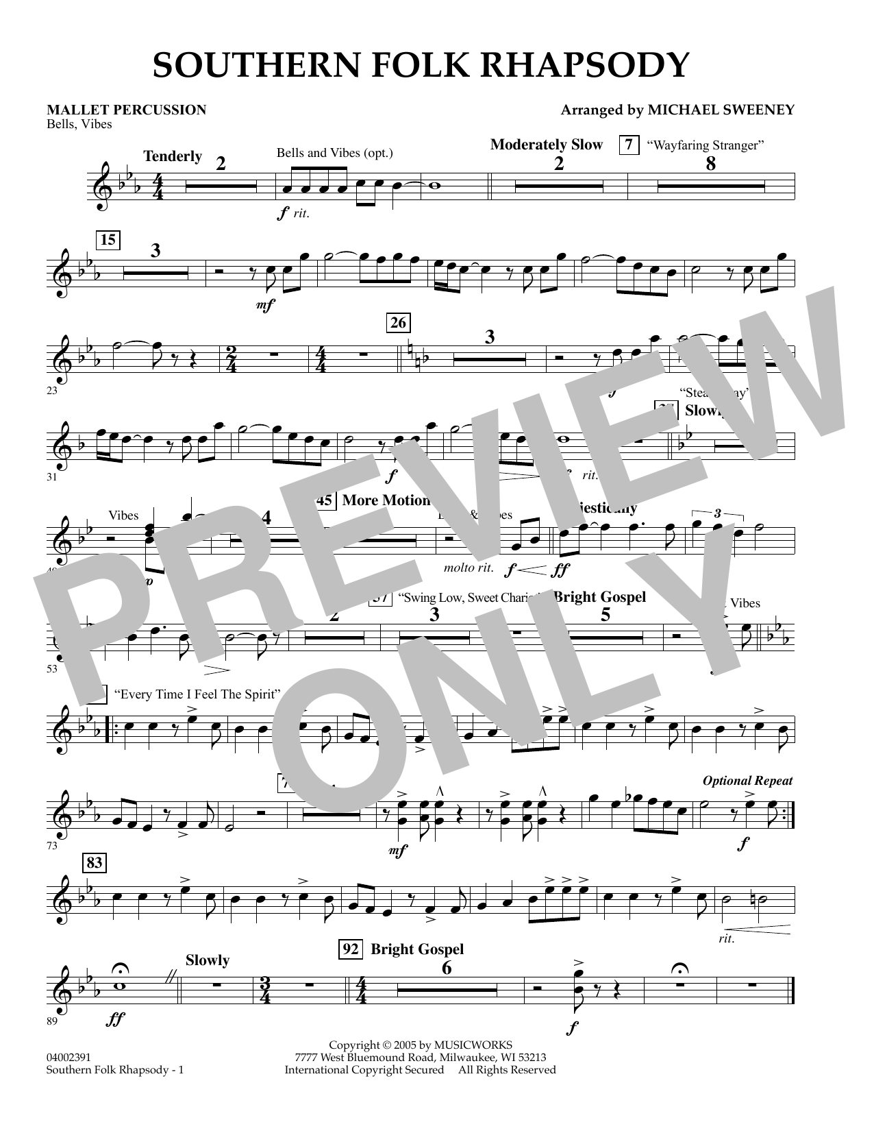 Learn to play Michael Sweeney Southern Folk Rhapsody - Mallet Percussion sheet music for Concert Band in minutes. Michael Sweeney Southern Folk Rhapsody - Mallet Percussion sheet music preview music notes and score for Concert Band including 1 page(s)