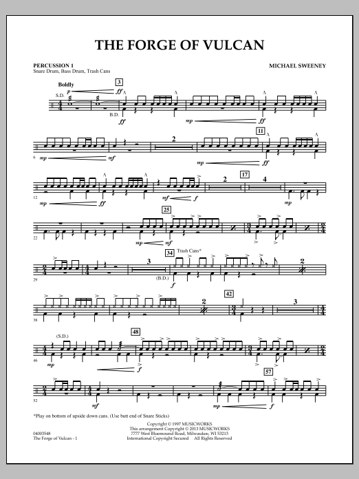 Learn to play Michael Sweeney The Forge of Vulcan - Percussion 1 sheet music for Concert Band in minutes. Michael Sweeney The Forge of Vulcan - Percussion 1 sheet music notes and chords