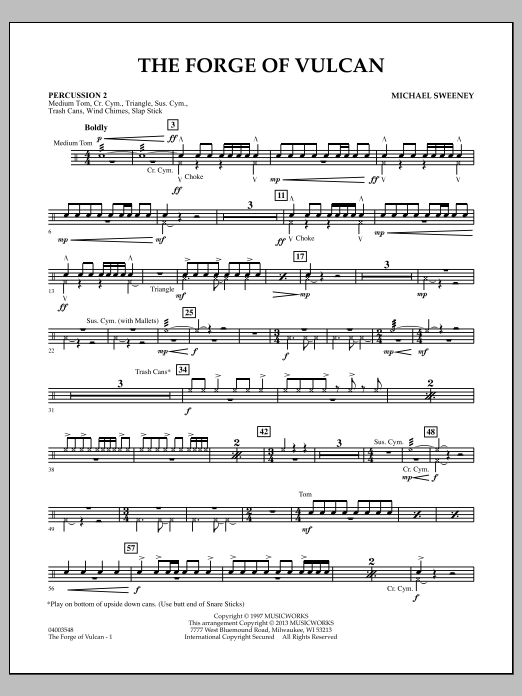 Learn to play Michael Sweeney The Forge of Vulcan - Percussion 2 sheet music for Concert Band in minutes. Michael Sweeney The Forge of Vulcan - Percussion 2 sheet music notes and chords