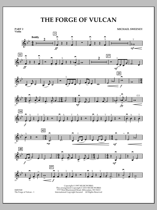 Learn to play Michael Sweeney The Forge of Vulcan - Pt.2 - Violin sheet music for Concert Band in minutes. Michael Sweeney The Forge of Vulcan - Pt.2 - Violin sheet music notes and chords