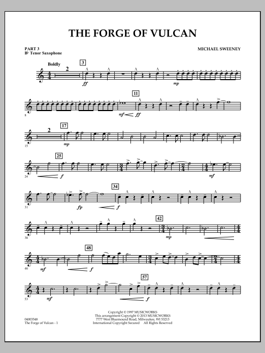 Learn to play Michael Sweeney The Forge of Vulcan - Pt.3 - Bb Tenor Saxophone sheet music for Concert Band in minutes. Michael Sweeney The Forge of Vulcan - Pt.3 - Bb Tenor Saxophone sheet music notes and chords