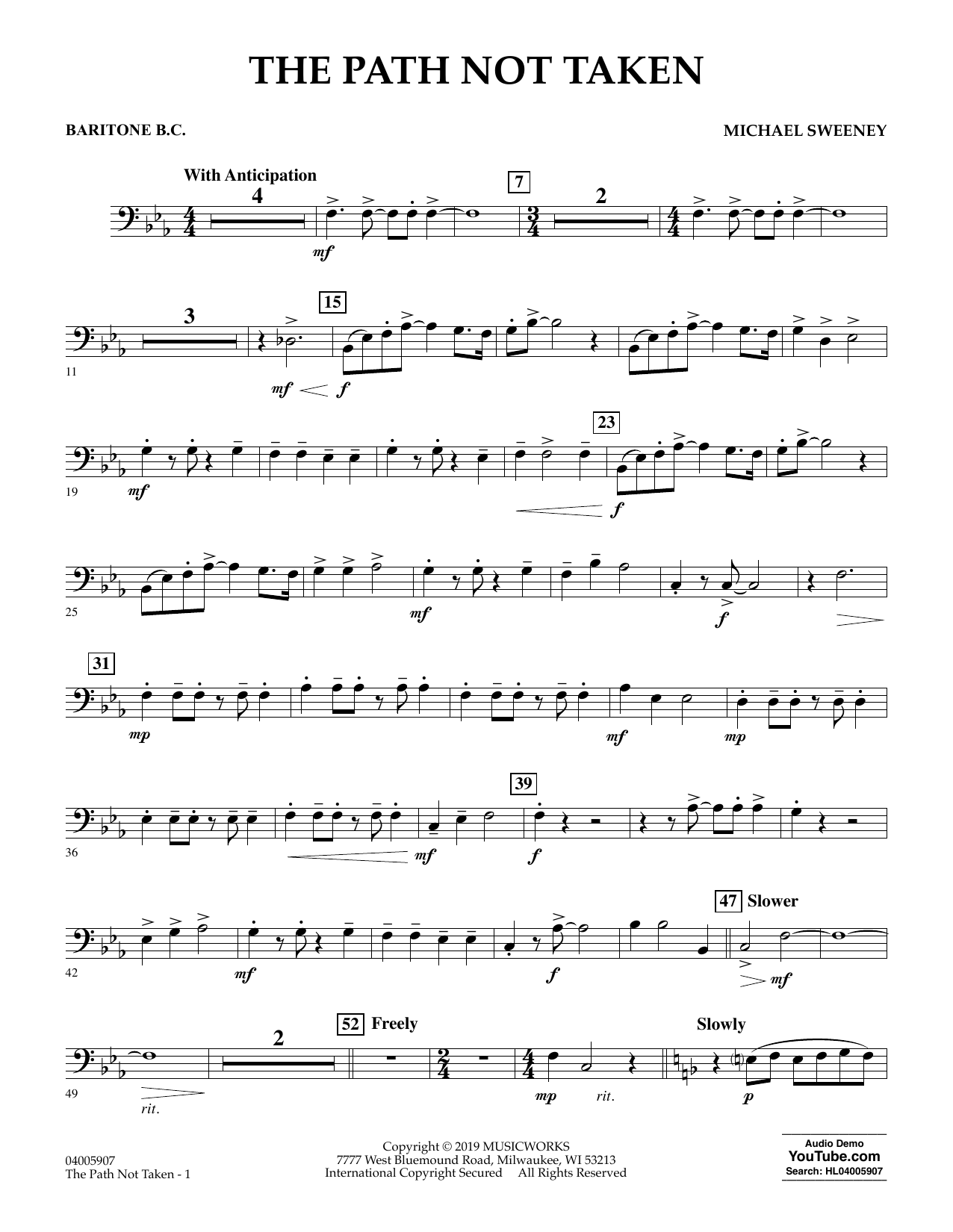 Michael Sweeney The Path Not Taken - Baritone B.C. sheet music preview music notes and score for Concert Band including 2 page(s)