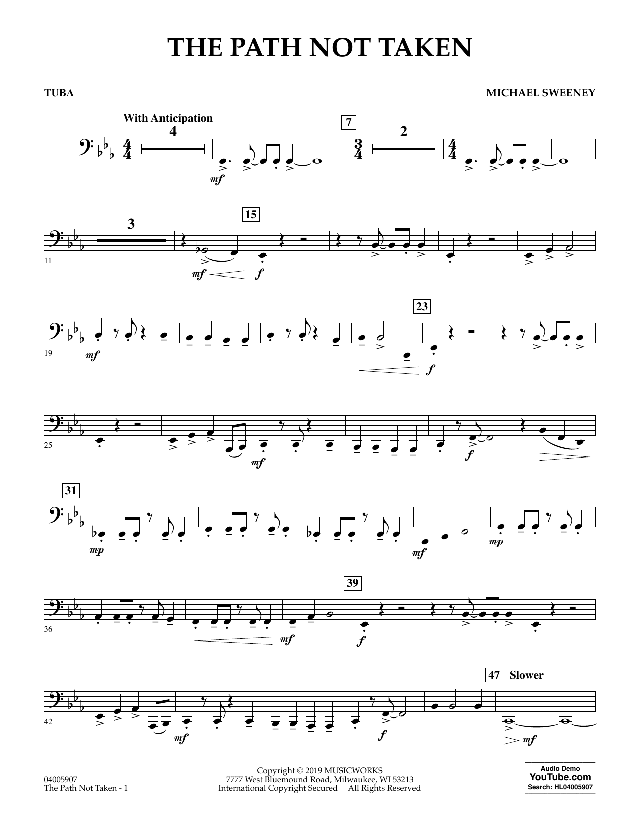 Michael Sweeney The Path Not Taken - Tuba sheet music preview music notes and score for Concert Band including 2 page(s)