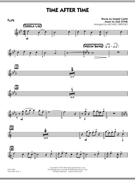 Learn to play Michael Sweeney Time After Time - Flute sheet music for Jazz Ensemble in minutes. Michael Sweeney Time After Time - Flute sheet music preview music notes and score for Jazz Ensemble including 2 page(s)