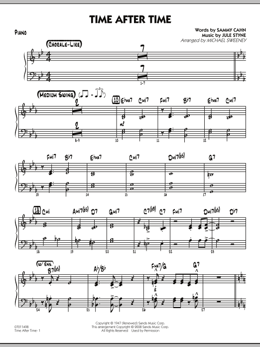Learn to play Michael Sweeney Time After Time - Piano sheet music for Jazz Ensemble in minutes. Michael Sweeney Time After Time - Piano sheet music preview music notes and score for Jazz Ensemble including 2 page(s)