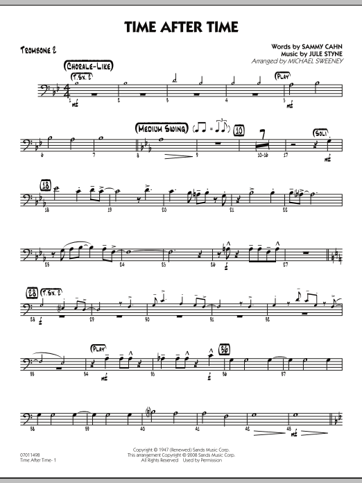 Learn to play Michael Sweeney Time After Time - Trombone 2 sheet music for Jazz Ensemble in minutes. Michael Sweeney Time After Time - Trombone 2 sheet music preview music notes and score for Jazz Ensemble including 2 page(s)