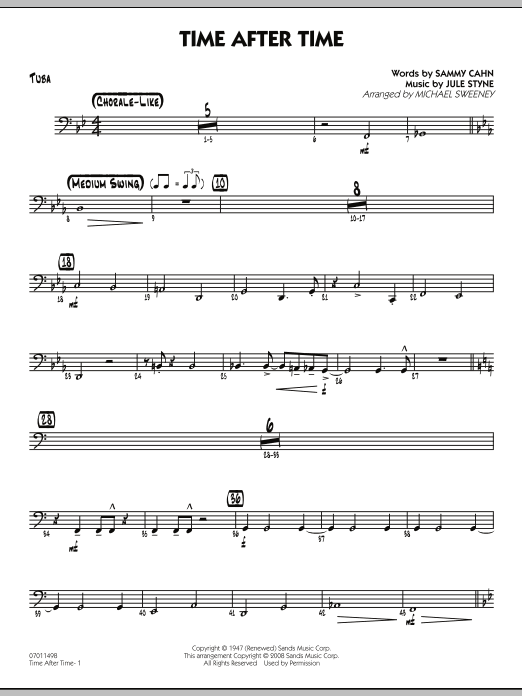 Learn to play Michael Sweeney Time After Time - Tuba sheet music for Jazz Ensemble in minutes. Michael Sweeney Time After Time - Tuba sheet music preview music notes and score for Jazz Ensemble including 2 page(s)