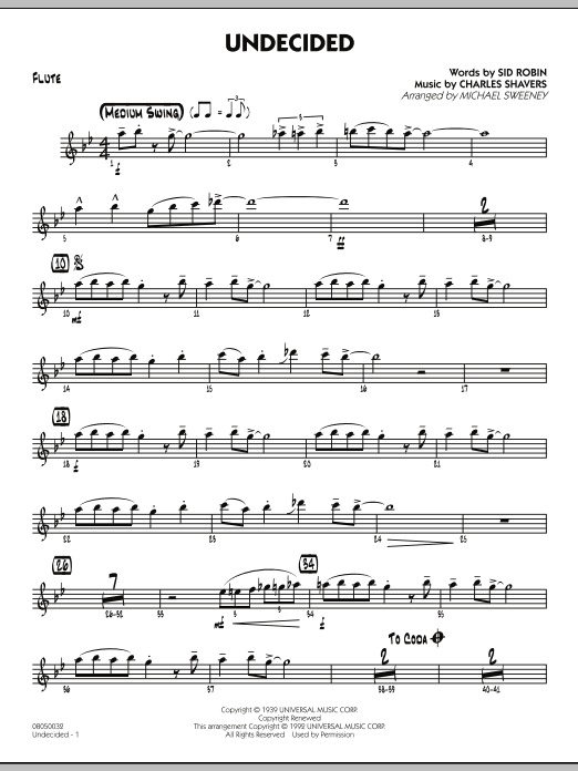 Learn to play Michael Sweeney Undecided - Flute sheet music for Jazz Ensemble in minutes. Michael Sweeney Undecided - Flute sheet music preview music notes and score for Jazz Ensemble including 2 page(s)